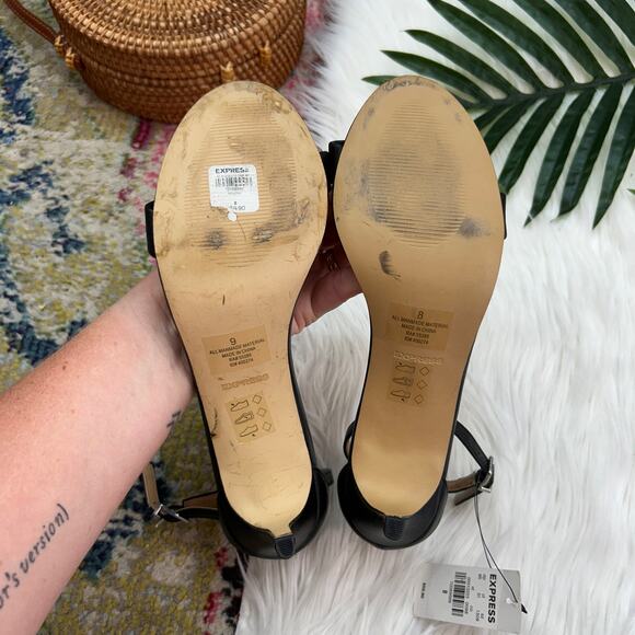 Express Neutral Black Minimalist Open Toe Adjustable Ankle Strap Heel 8 - Picture 8 of 8